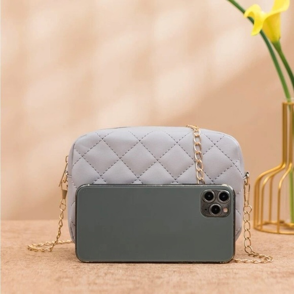 Gray Quilted Gold Chain Strap Mini Bag - Picture 4 of 13